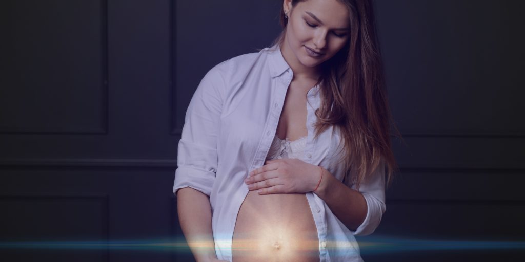 Spirit light shining from pregnant belly, what can be achieved through communicating with unborn child, 